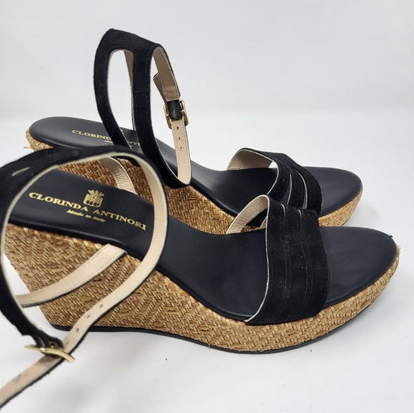 Clorinda Antinori Espadrille Ankle Strap Wedge Black Suede Strap High Shoe 9 - Picture 3 of 11